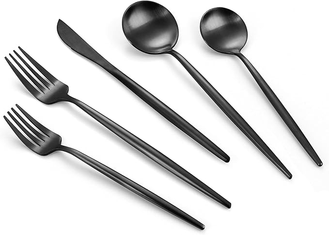 Matte Black Silverware Set, 40-Piece Stainless Steel Flatware Set, Tableware Cutlery Set Service for 8, Satin Finish Utensils Set, Knife Fork Spoon Set for Home and Restaurant, Dishwasher Safe-Ruum Studio Home