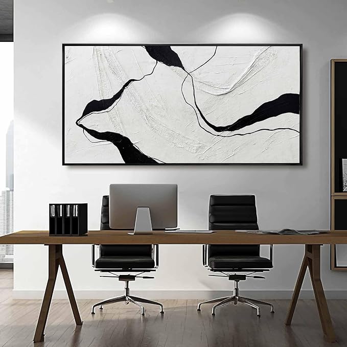 Framed Minimalist Wall Art 24"x48" Black and White Abstract Print Poster Line Canvas Modern Artwork for Living Room Bedroom Office Decor-Ruum Studio Home