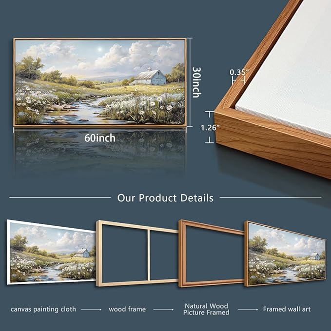 PHAOHUAXM Large Canvas Wall Art For Living Room Wall Decor For Bedroom Flower Watercolour Office Decoration Countryside Scenery Wall Picture Printing Art Painting Home Decor 30x60 In Wood Framed-Ruum Studio Home