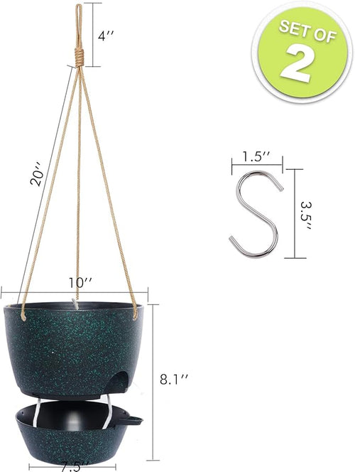 10 Inch Self Watering Hanging Pots, 2 Pack Hanging Planters with 40oZ Deep Reservior for Indoor Outdoor Plants Flowers, Black Speckles-Ruum Studio Home