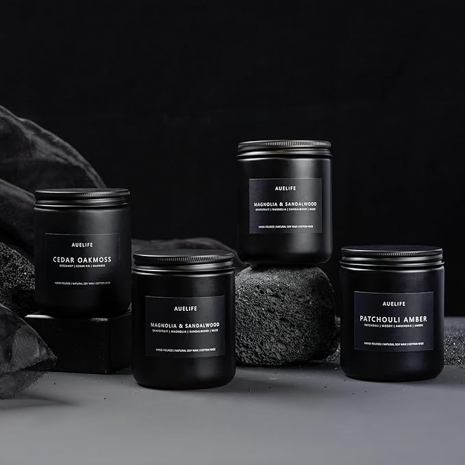 Scented Candles Set | Gifts for Men - 4 Pack Men Candle Set, Masculine Candle, Soy Candles for Home Scented, Gift for Dad Fathers Day -Scent of Cedar Oakmoss/Pine&Clove/Patchouli/Sandalwood-Ruum Studio Home