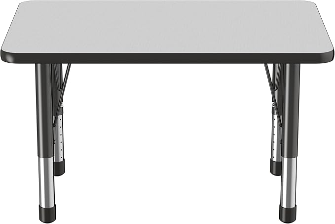 FDP Rectangle Activity School and Classroom Kids Table (24 x 36 inch), Chunky Toddler Leg, Adjustable Height 15-24 inches - Gray Top and Black Edge-Ruum Studio Home