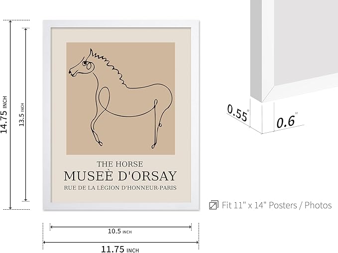 Poster Master Vintage Poster - Retro Minimalist Print - Gift for Artist, Friend - Horse, Line Drawing, Sketch, Abstract - Wall Decor for Living Room, Bedroom, 11x14 White Framed-Ruum Studio Home