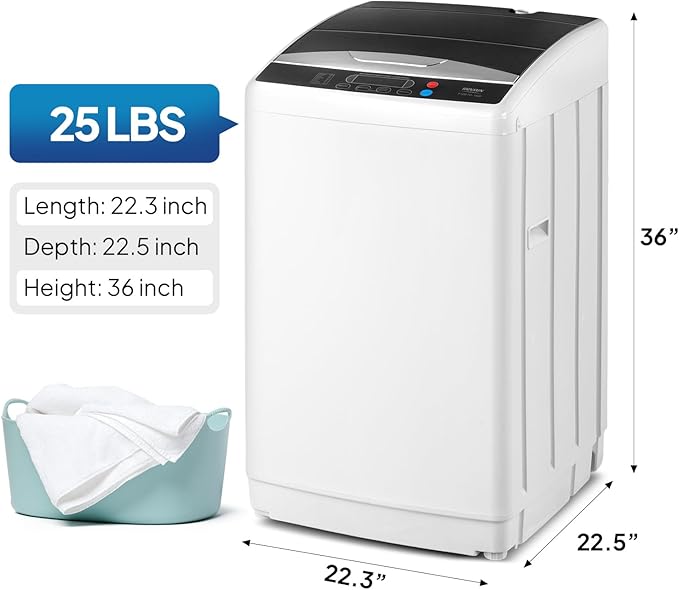 ROVSUN 25LBS Portable Washing Machine, Full-Automatic Electric Laundry Machine with Stainless Steel Drum, 110V Compact Washer, Washer and Spin Dryer Combo with Drain Pump for Apartment, Dorm, Home-Ruum Studio Home