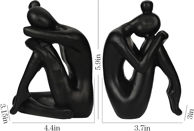 Unique Cast Iron Girl Thinker Bookends, Heavy-Duty Decorative Book Stoppers for Shelves, Creative Home and Office Desk Ornaments, 1 Pair/2 Pieces, 5.9"-Ruum Studio Home