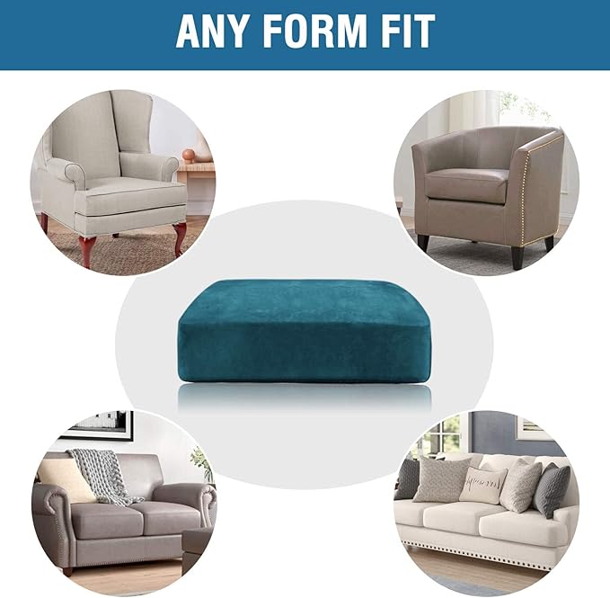 H.VERSAILTEX Velvet Stretch Couch Cushion Cover Plush Cushion Slipcover for Chair Loveseat Sofa Cushion Furniture Protector Seat Cushion Sofa Cover (2 Piece Large Sofa Cushion Covers, Deep Teal)-Ruum Studio Home