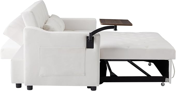 3-in-1 Convertible Sleeper Sofa Bed, Pullout Couch with 360° Swivel Side Table, Modern Chenille Fabric, Easy to Assemble, Folding Loveseat Sofa Bed for Living Room & Guest Room-Ruum Studio Home