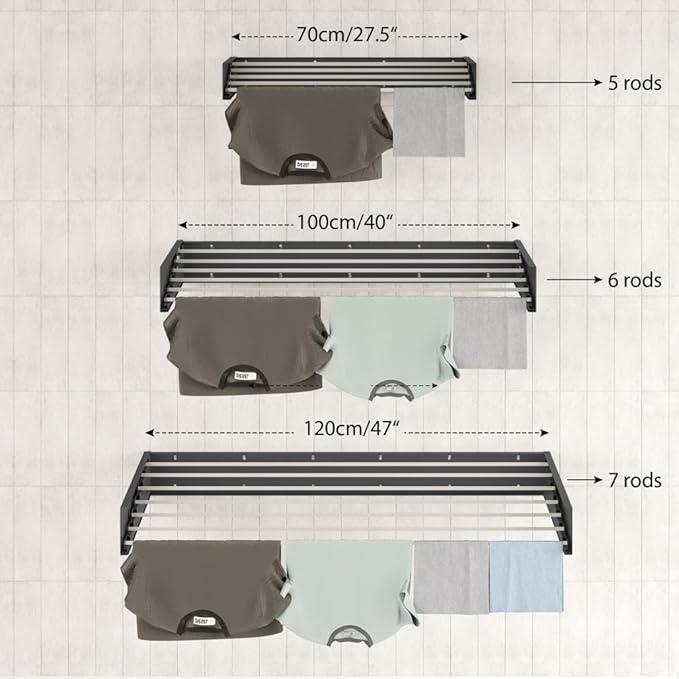 Step Up Laundry Drying Rack (Extra Large: 47 Inches, 12 Lbs), Wall Mounted, Retractable Clothes Drying Rack, 70lbs Capacity, 27 Linear Ft, with Wall Template and Long Drill Bit (47" White)-Ruum Studio Home