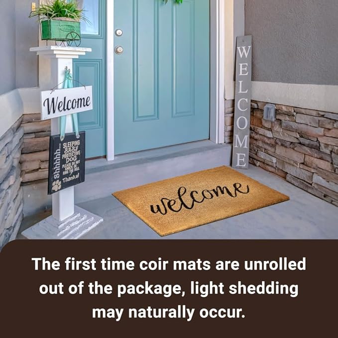 KANKUN Coco Coir Door Mat with Heavy Duty Backing, Welcome Doormat (17" x 30"), Doormat Entrance (Welcome3)-Ruum Studio Home