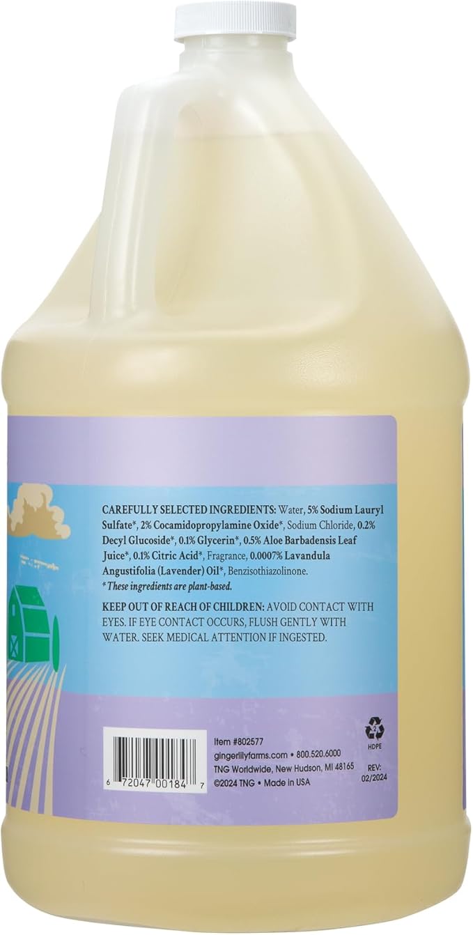 Ginger Lily Farms Botanicals Plant-Based Liquid Dish Soap, Concentrated Formula with Max Grease Cleaning Power, Cruelty-Free, Lavender Chamomile Scent, 1 Gallon Refill (128 Fl. Oz.)-Ruum Studio Home