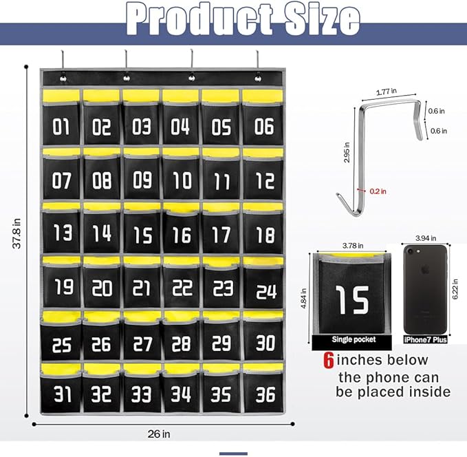 Loghot Classroom Accessories Closet Pocket Chart for Cell Phones Holder Wall Door Hanging Organizer (36 Pockets Black)-Ruum Studio Home