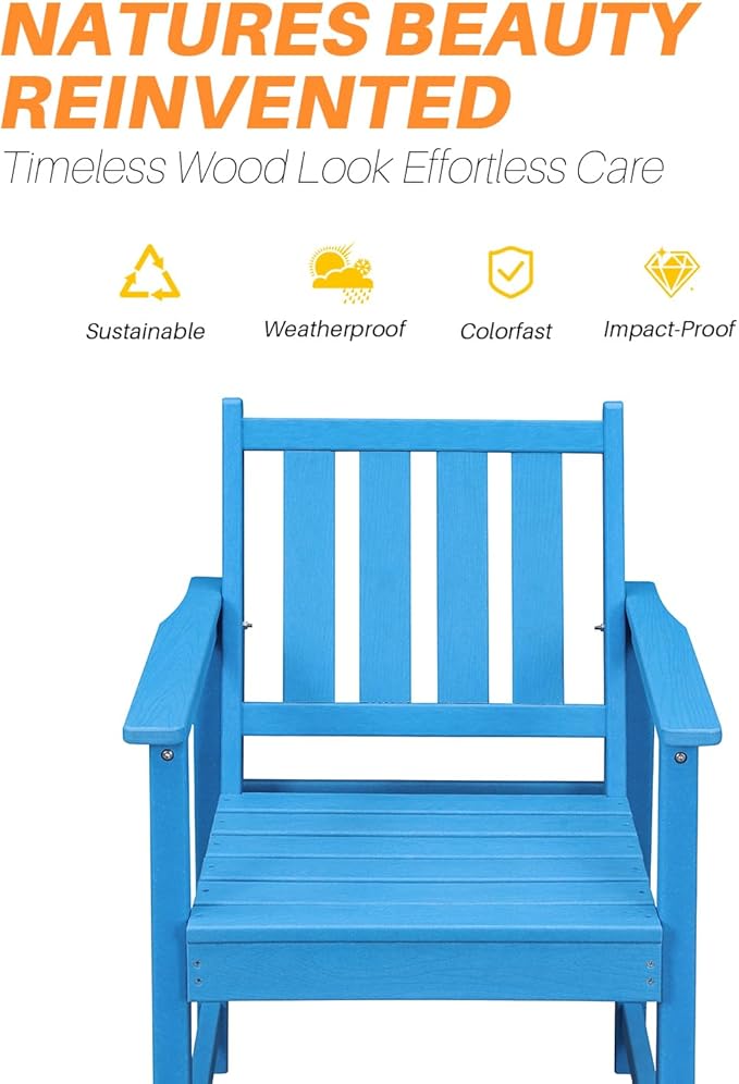 Patio Dining Chair Set of 2, HDPE Outdoor Dining Chair, Ergonomic HDPE Dining Chairs with Deep Seating, All Weather Outdoor Chairs Furniture for Backyard, Deck, Garden, Poolside, Sky Blue-Ruum Studio Home