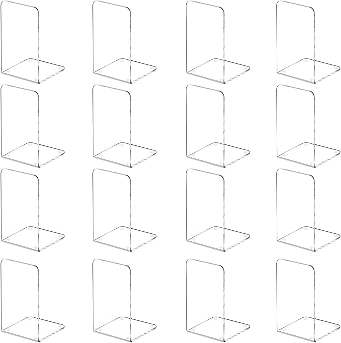 Lulonpon 16 Pieces Book Ends, Bookend, Books Ends for Shelves, Books Ends for Heavy Books, Clear Bookends, Acrylic Bookends for School, Library,Desktop Organizer and Book Shelves-Ruum Studio Home