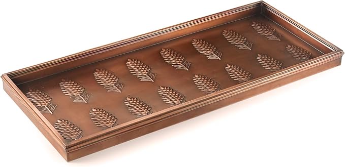 Good Directions Large Boot Tray, Pine Cones Multi-Purpose All Weather Decorative Boot Tray, Shoes, Plants, Garage, Patio Door, Pet Bowls, 35 inch Entry Indoor Shoe Tray, Copper Finish-Ruum Studio Home