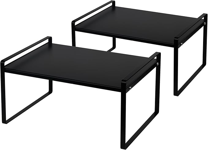 Nxconsu 2Pack Cabinet Shelves Stackable Shelf Organizer Rack Riser for Kitchen Cabinet Pantry Cupboard Counter Countertop Home Organization Storage Space Saver Heavy Duty Metal Nonslip Black Wide Tall-Ruum Studio Home