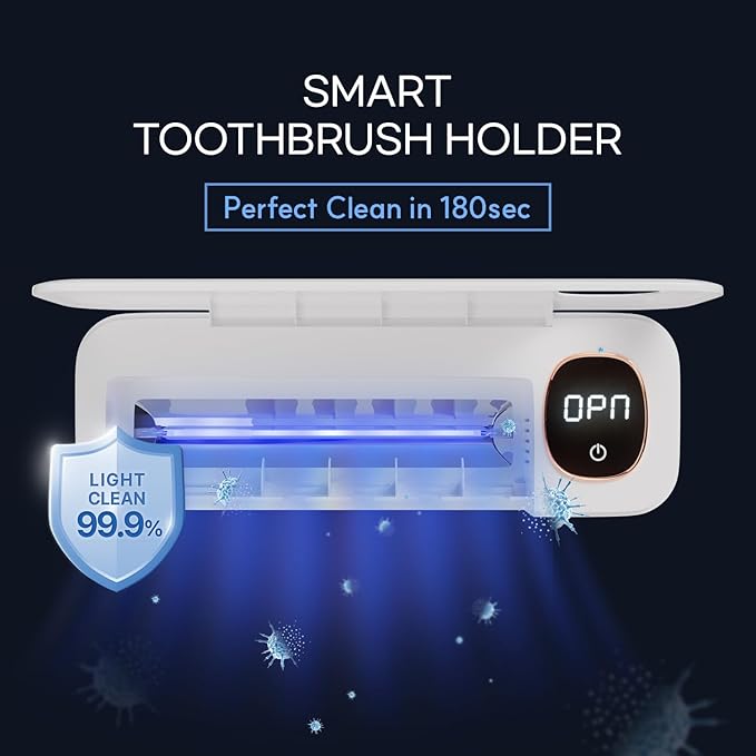 HubiCare Toothbrush Cleaner Fan Drying Function Toothbrush Holder Easy to Clean 5 Slots, Wall Mounted 4,000mAh Large Capacity Rechargeable Cordless Home Toothbrush Holder, Ideas-Ruum Studio Home