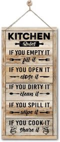 Hanging Kitchen Rules Wood Decor Sign, Rustic Kitchen Wooden Signs, Printed Wood Wall Art Sign, Kitchen Door Rules Rustic Sign, Hanging Wood Sign Kitchen Decor, Funny Farmhouse Kitchen Wall Décor E1-Ruum Studio Home