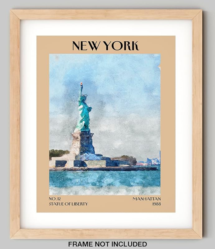 Retro Vintage New York Wall Art Print - 11x14 Unframed Poster - New York City Souvenirs, Cute Trendy Colorful Wall Decor (Statue of Liberty, 11x14")-Ruum Studio Home