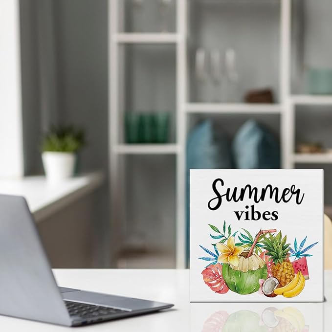 Oqtumes Summer Vibes Decorations Fruit Wooden Sign Rustic Home Decor 5 x 5 Inches-Ruum Studio Home
