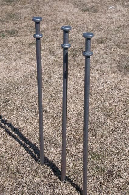 Double Head Tent Stakes - Heavy Duty Steel Tent Stakes, Versatile Ground Spikes to Anchor Commercial Inflatables, Party Tents, and Outdoor Camping Shelters, 3/4 x 24 Inch, 4-Pack-Ruum Studio Home