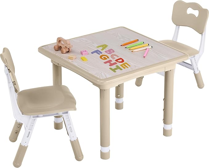 Toddler Table and Chair Set, Height Adjustable-Upgrade Kids Table and 2 Chairs for Ages 3-8, Multi-Activity Toddler Play Table with Graffiti Desktop for Home/Daycare/Classroom-Ruum Studio Home