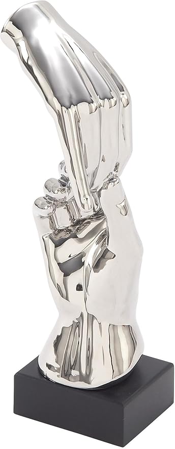 Deco 79 Polystone Hands Decorative Sculpture Home Decor Statue, Accent Figurine 5" x 4" x 13", Silver-Ruum Studio Home