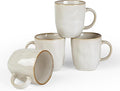 famiware Coffee Mugs Set of 4, Ocean Square 13oz Coffee Cup Set with Handle for Cocoa, Milk, Hot Chocolate, Stoneware Cups for Kitchen, Reactive Glaze, Microwave and Dishwasher Safe, Cappuccino White-Ruum Studio Home