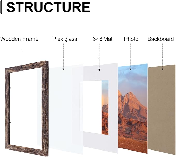 Vittanly 9x12 Picture Frames Set of 9, Shatter Resistant Plexiglass, Display 6x8 Pictures with Mat or 9x12 without Mat, Photo Frames for Wall or Tabletop, Engineered Wood, Brown-Ruum Studio Home