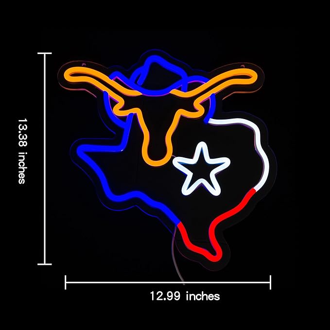 Texas Neon Sign Longhorn Neon Light for Wall Decor cowboy Neon Signs Colorful LED Neon Sign USB Powered LED Neon Light for Bedroom Living Room Mall Restaurant Shop Decor-Ruum Studio Home