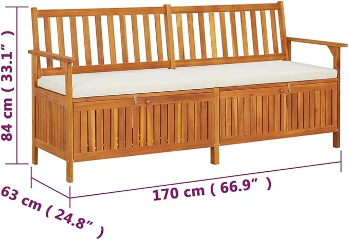vidaXL Solid Acacia Wood Storage Bench with Cushion- Brown & Cream White, Indoor-Outdoor Versatile Bench with Ample Storage, Comfortable Padded Cushion Included-Ruum Studio Home