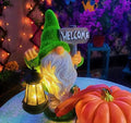 Solar Gnome Outdoor Garden Fall with Solar Lantern - 11’’Halloween Autumn Welcome Gnomes Decorations for Yard Patio (Green & White)-Ruum Studio Home