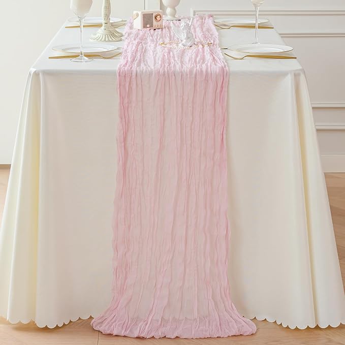 Sioloc 1 Pack Light Pink Cheesecloth Table Runner Fall Autumn Decor for 10ft(35" x120" ) Table Cloth for Tea Wedding Birthday Party Baby Bridal Shower Halloween Thanksgiving-Ruum Studio Home