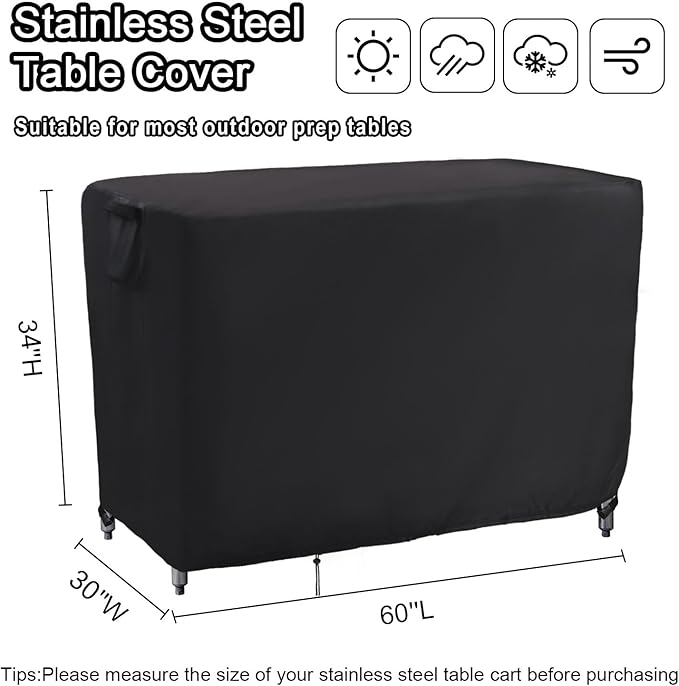 Kingling Outdoor Prep Table Covers, Waterproof Stainless Steel Table Cover Metal Table Cover Protection for Patio Kitchen Prep/Work Tables - 60''L x 30''W x 34''H-Ruum Studio Home