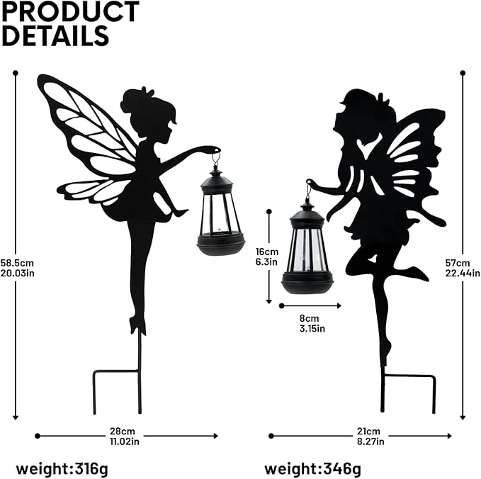 Solar Fairy Garden Decor Lights, 2 Packs, Metal Hanging Lanterns with Warm Solar Glow – Exquisite Gifts for Women, Mom, Friends (Fairy Hanging Lantern)-Ruum Studio Home