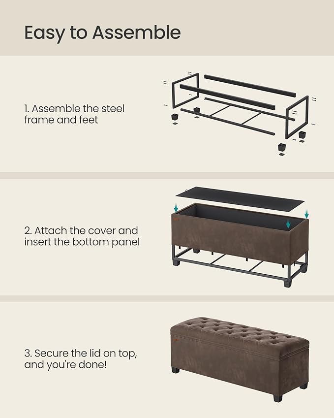 SONGMICS Velvet Storage Ottoman Bench, Foot Rest with Legs, 15.7 x 43 x 15.7 Inches, End of Bed Bench, Storage Chest, Load up to 660 lb, for Living Room, Bedroom, Entryway, Walnut Brown ULSF089K01-Ruum Studio Home