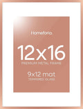Homeforia 12x16 Rose Gold Picture Frame, High End Metal 12x16 Poster Frames with Mat 9x12 Photo, 12 x 16 Rose Gold Frames Matted to 9 by 12 Print, 16x12 Thin Frames, Tempered Glass, Wall Kit, Set of 1-Ruum Studio Home