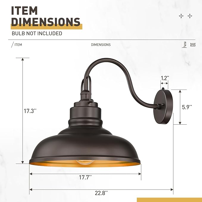 zeyu 18 Inch Vintage Gooseneck Wall Light Fixture, Outdoor Dusk to Dawn Barn Light, Farmhouse Wall Sconce Light for Garden Garage, Oil Rubbed Bronze Finish, 016-1BL-PC ORB-Ruum Studio Home