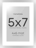 Homeforia 5x7 Picture Frame Silver, High End Metal 5 x 7 Silver Frames with Mat 4 x 6 Print, 5by7 Desk Frame Matted to 4x6 inch Photo, 5 by 7 Wall or Tabletop Frame, Tempered Glass, Wall Kit, Set of 1-Ruum Studio Home