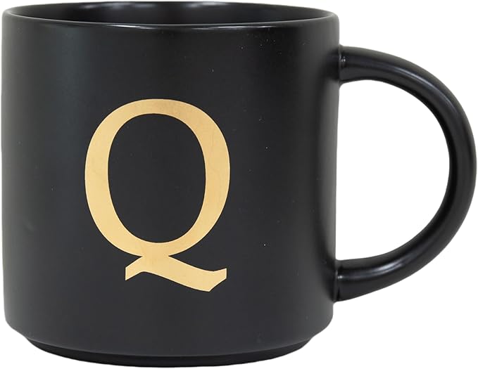 COLLECTIVE HOME - Monogram Ceramic Mugs, 15 oz Golden Initial Black Coffee Cups, Elegant Alphabet Tea Mugs, Elegant Personalized Mug with Gift Box, Unique Mug with Double Side Capital Lette (Q)-Ruum Studio Home