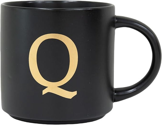 COLLECTIVE HOME - Monogram Ceramic Mugs, 15 oz Golden Initial Black Coffee Cups, Elegant Alphabet Tea Mugs, Elegant Personalized Mug with Gift Box, Unique Mug with Double Side Capital Lette (Q)-Ruum Studio Home