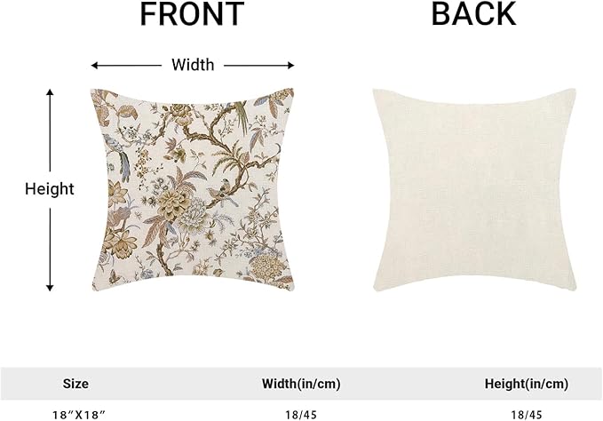 CXMEIFLY Spring Floral Birds Pillow Covers 18 x 18 Inch Set of 2 for Chinoiserie Flowers Decor Throw Pillows Brown and White Plant Outdoor Decorative Cushion Cases for Couch Bed Decorations-Ruum Studio Home