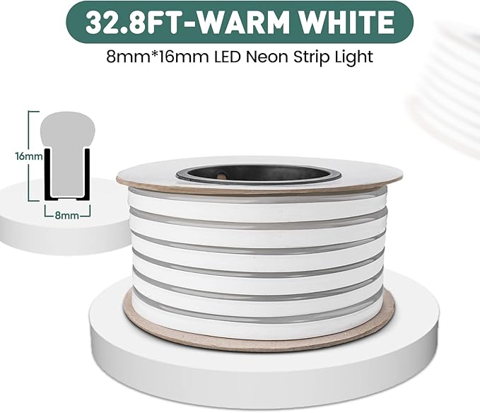 GZBtech Flexible LED Neon Rope Lights 33FT,AC 110-120V Waterproof Strip Light, 120 LEDs/M Cuttable Connectable Neon Lighting for Indoor Outdoor Home Decor/Commercial Building Use-Warm White 10M-Ruum Studio Home
