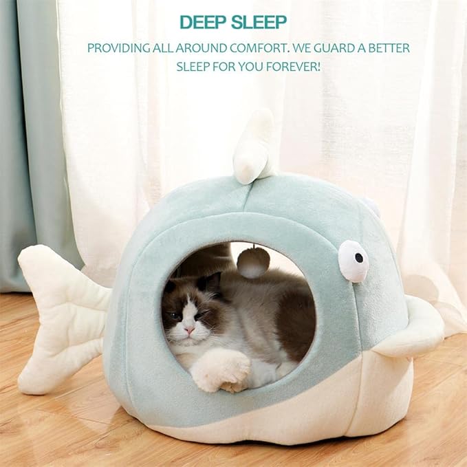 Lcybem Cat Beds for Indoor Cats - Cat Bed Cave with Removable Washable Cushioned Pillow, Calming Cozy Soft Cat Cave, Cute Friendly Dolphin Cat Houses for Indoor Cats No Deformation Pet Bed, L-Ruum Studio Home