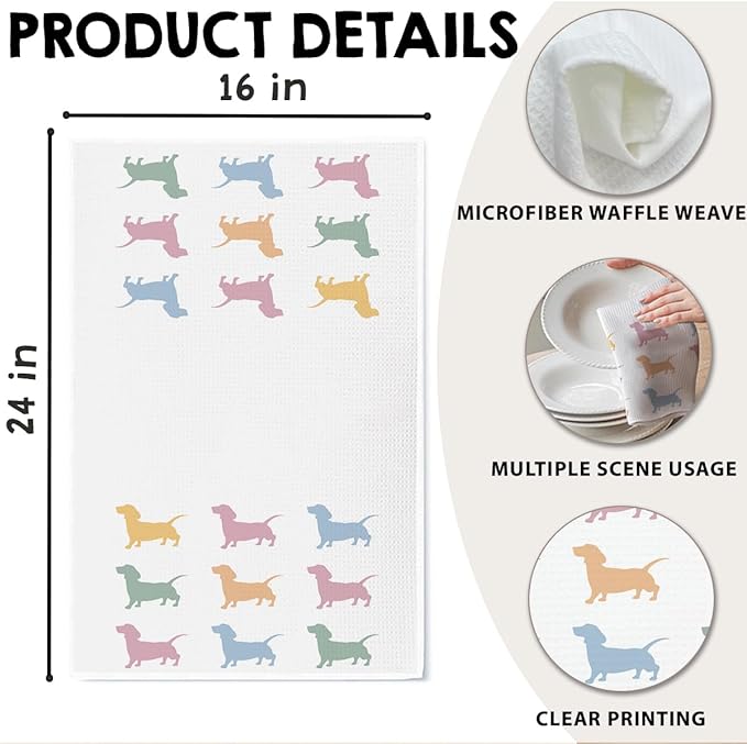 Dachshund Kitchen Towel, Waffle Weave Microfiber Wiener Dog Hand Towel, for Women, Dachshund Decor Accent for Bathroom or Kitchen-Ruum Studio Home