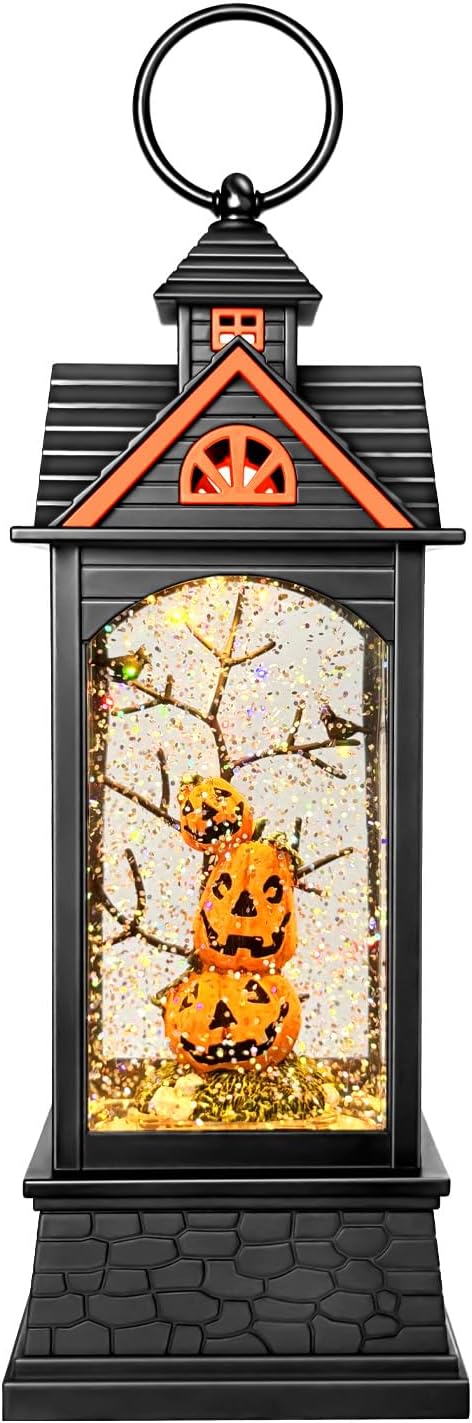 Halloween Snow Globe Lantern, Spooky Ghost Halloween Decor, Plug-in & Battery Operated Snow Globes for Halloween Decorations Indoor-Ruum Studio Home