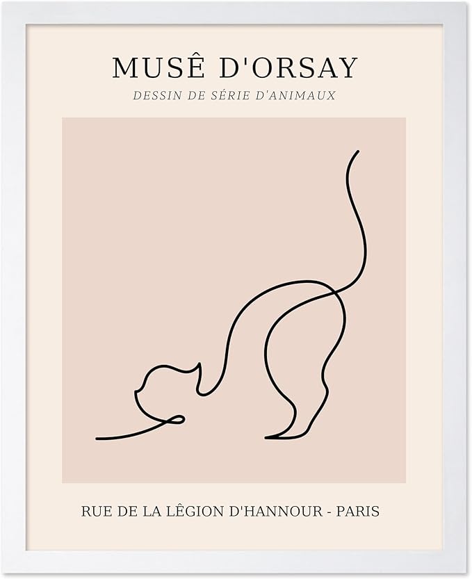 Poster Master Vintage Poster - Retro One Line Cat Drawing Print - Cat Art - Minimal Gift for Men, Women, Animal Lover - Abstract Wall Decor for Home, Office, Bedroom, 16x20 White Framed-Ruum Studio Home