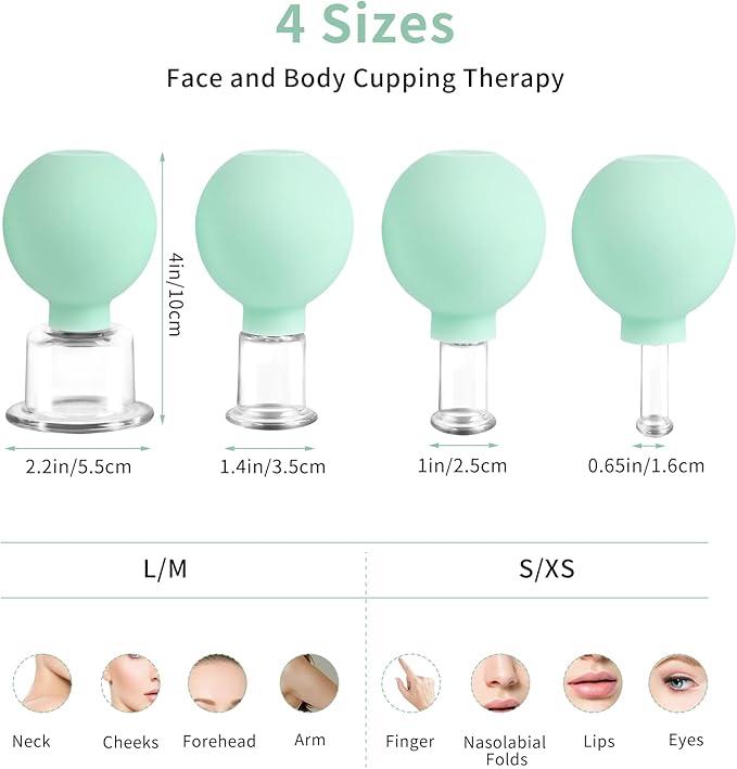 Meifuly Facial Cupping Set, 4 PCS Silicone Vacuum Suction Face Massage Cups, Skin Tightening Kit for Eyes, Face and Body (Green)-Ruum Studio Home