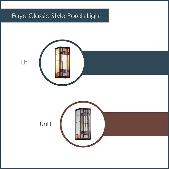 RIVER OF GOODS Art Deco Stained Glass Outdoor Light Fixture - Large Exterior Outdoor Wall Lights for House, Patio, Porch, Garage - Wall Mount Lighting Fixtures - 16.25" H - Faye-Ruum Studio Home