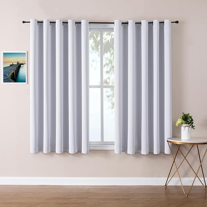 ChrisDowa Blackout Curtains 70 inches Wide for Bedroom - 2 Panels Set Extra Wide Grommet Thermal Insulated Room Darkening Curtains for Living Room (Greyish White, 70 x 63 Inch)-Ruum Studio Home