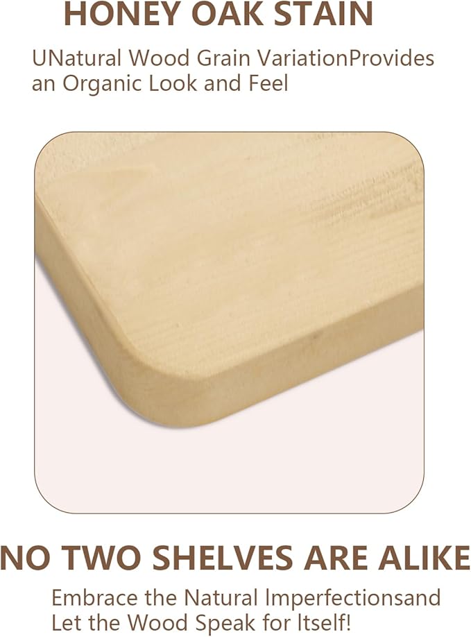 Solid Wood Floating Shelves Set of 2 - Natural, Warp & Crack Resistant 17.72 Inch Wall Shelf with Invisible Brackets Thicker, More Durable for Bathroom, Bedroom, Kitchen, Living Room (Wood, 17.72)-Ruum Studio Home